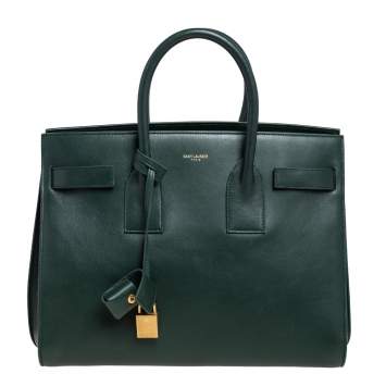 Pre Owned Saint Laurent Green Leather Small Classic Sac De Jour Tote