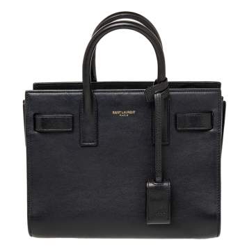 Pre Owned Saint Laurent Dark Navy Blue Leather Nano Classic Sac De Jour Tote