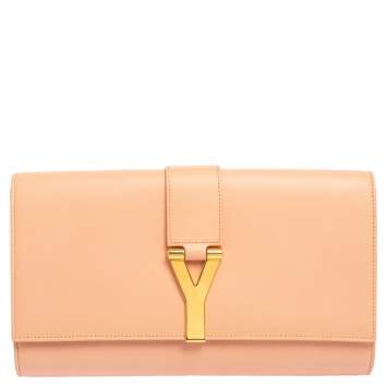 Pre Owned Saint Laurent Peach Leather Y-Ligne Clutch