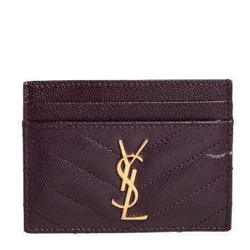 Pre Owned Saint Laurent Burgundy Matelassé Leather Monogram Card Holder