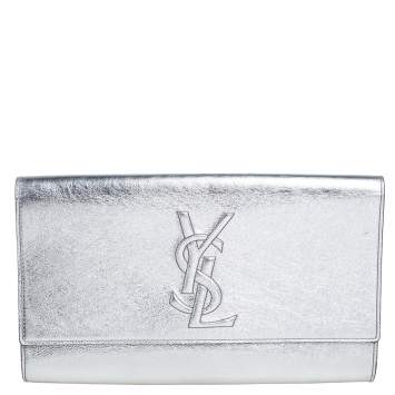 Pre Owned Saint Laurent Paris Silver Leather Belle De Jour Flap Clutch