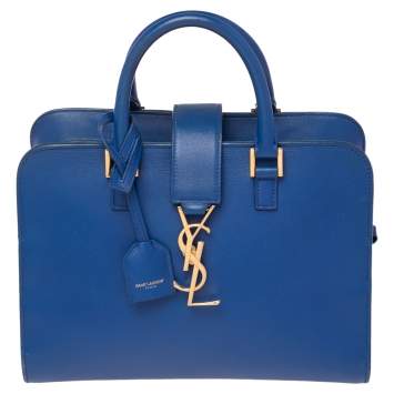 Pre Owned Saint Laurent Royal Blue Leather Baby Monogram Cabas Tote