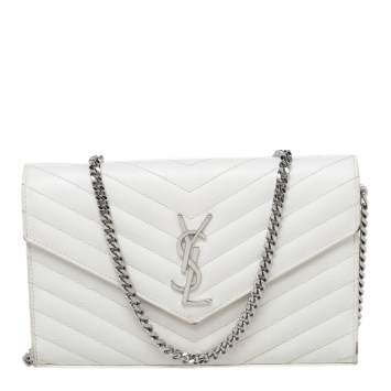 Pre Owned Saint Laurent White Leather Envelope Wallet On Chain