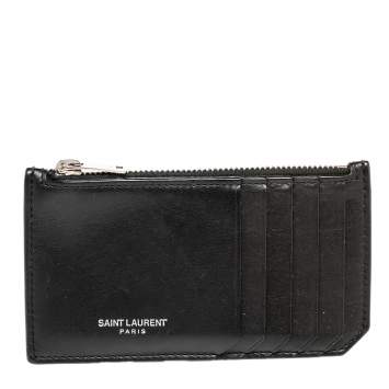 Pre Owned Saint Laurent Paris Black Leather Zip Card Holder
