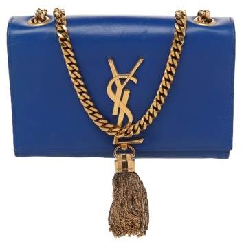 Pre Owned Saint Laurent Paris Blue Leather Small Kate Tassel Crossbody Bag