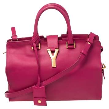 Pre Owned Saint Laurent Paris Hot Pink Leather Small Cabas Chyc Tote