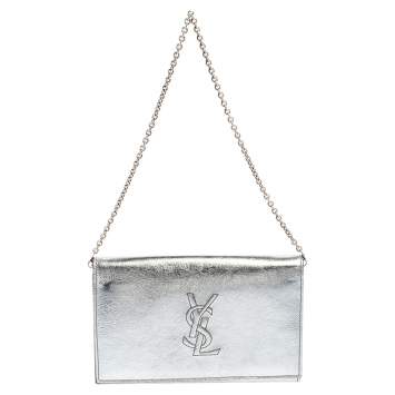 Pre Owned Saint Laurent Silver Leather Belle De Jour Chain Clutch