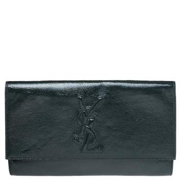 Pre Owned Yves Saint Laurent Green Patent Leather Belle De Jour Flap Clutch