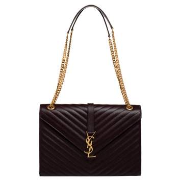 Pre Owned Saint Laurent Burgundy Chevron Quilted Leather Monogram Envelope Shoulder Bag