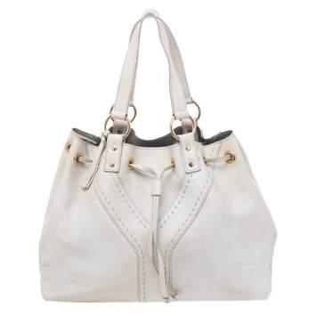 Pre Owned Saint Laurent Cream Leather Double Sac Y Tote