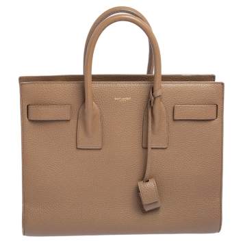 Pre Owned Saint Laurent Dark Beige Leather Small Classic Sac De Jour Tote