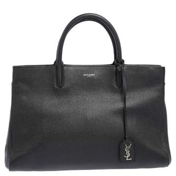 Pre Owned Saint Laurent Black Leather Medium Cabas Rive Gauche Tote
