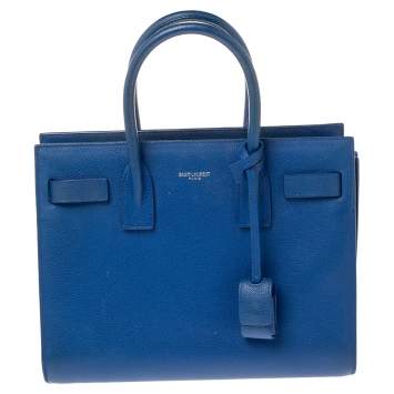 Pre Owned Saint Laurent Blue Grained Leather Baby Classic Sac De Jour Tote