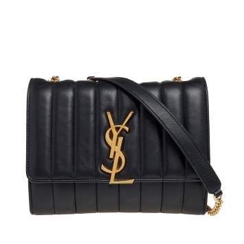 Pre Owned Saint Laurent Black Quilted Leather Vicky Wallet On Chain