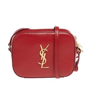 Pre Owned Saint Laurent Red Leather Camera De Poudre Crossbody Bag