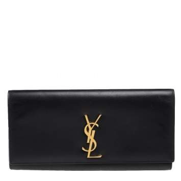 Pre Owned Saint Laurent Black Grained Leather Kate Monogram Clutch