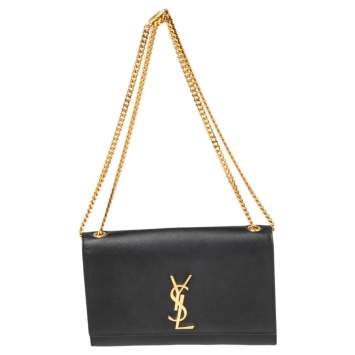Pre Owned Saint Laurent Black Grained Leather Medium Kate Shoulder Bag