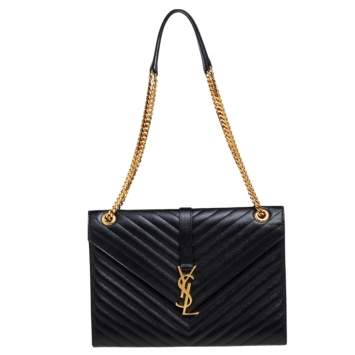 Pre Owned Saint Laurent Black Matelasse Leather Large Cassandre Flap Bag