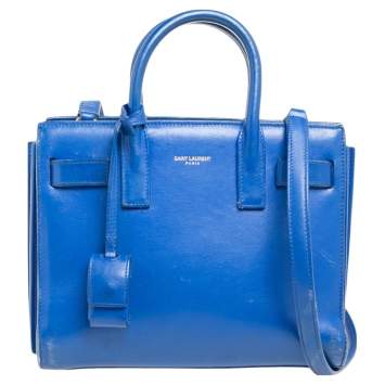 Pre Owned Saint Laurent Blue Leather Nano Classic Sac De Jour Tote