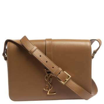 Pre Owned Saint Laurent Brown Smooth Leather Medium Monogram Universite Shoulder Bag