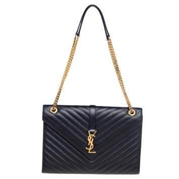 Pre Owned Saint Laurent Black Quilted Leather Monogram Envelope Shoulder Bag