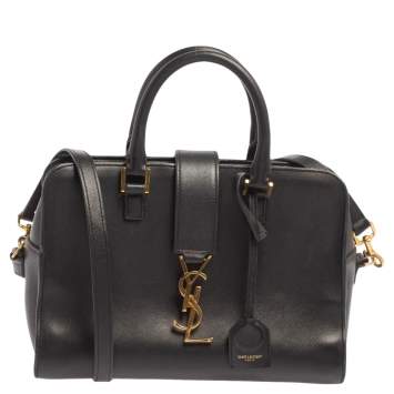 Pre Owned Saint Laurent Black Leather Baby Monogram Cabas Tote