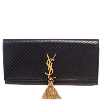 Pre Owned Saint Laurent Black Quilted Leather Kate Tassel Clutch 