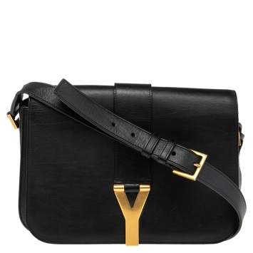 Pre Owned Saint Laurent Black Leather Ligne Y Crossbody Bag