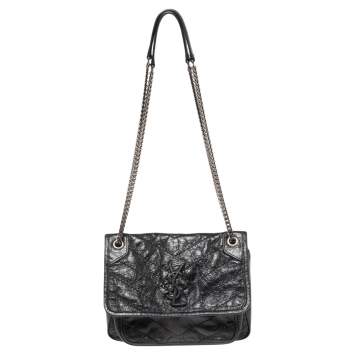 Pre Owned Saint Laurent Black Leather Baby Niki Flap Shoulder Bag