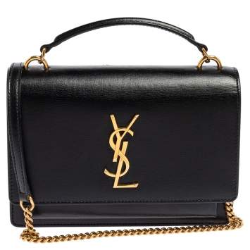 Pre Owned Saint Laurent Black Leather Small Sunset Chain Shoulder Bag