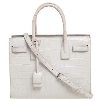Pre Owned Saint Laurent Light Grey Croc Embossed Leather Baby Classic Sac De Jour Tote