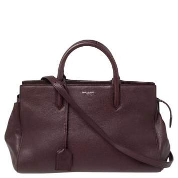 Pre Owned Saint Laurent Burgundy Leather Medium Cabas Rive Gauche Tote