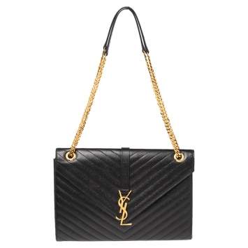 Pre Owned Saint Laurent Black Matelassé Leather Large Cassandre Flap Bag