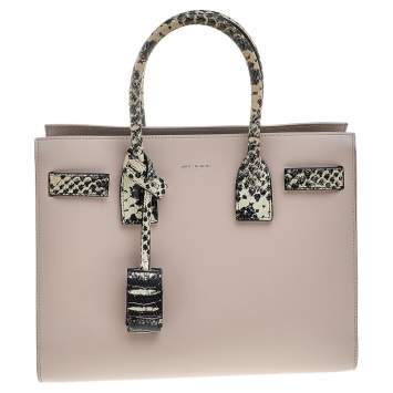 Pre Owned Saint Laurent Pale Pink Leather And Python Embossed Leather Small Sac De Jour Tote 