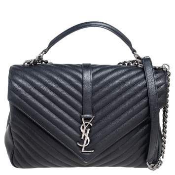Pre Owned Saint Laurent Black Matelassé Leather Large College Top Handle Bag