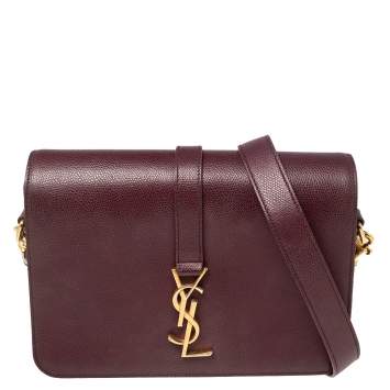 Pre Owned Saint Laurent Burgundy Leather Medium Monogram Universite Shoulder Bag