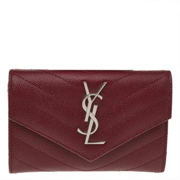 Pre Owned Saint Laurent Burgundy Leather Envelope Card Case Wallet 