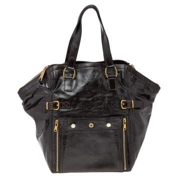 Pre Owned Saint Laurent Dark Brown Patent Leather Medium Downtown Tote