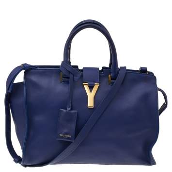Pre Owned Saint Laurent Blue Leather Small Cabas Y Ligne Shoulder Bag