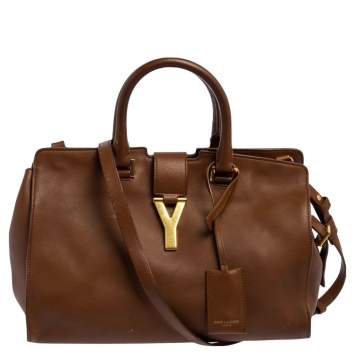 Pre Owned Saint Laurent Brown Leather Small Cabas Y-Ligne Tote