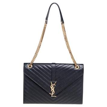 Pre Owned Saint Laurent Black Leather Large Matelassé Envelope Shoulder Bag