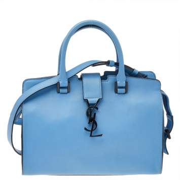 Pre Owned Saint Laurent Light Blue Leather Small Downtown Cabas Tote