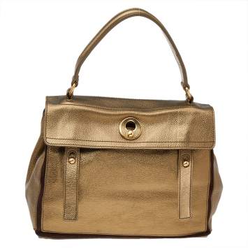 Pre Owned Saint Laurent Metallic Gold Leather Medium Muse Two Top Handle Bag