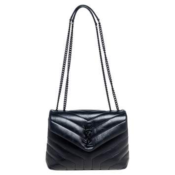 Pre Owned Saint Laurent Black Leather Small Loulou Shoulder Bag