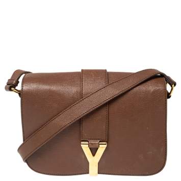 Pre Owned Saint Laurent Brown Leather Medium Chyc Flap Bag