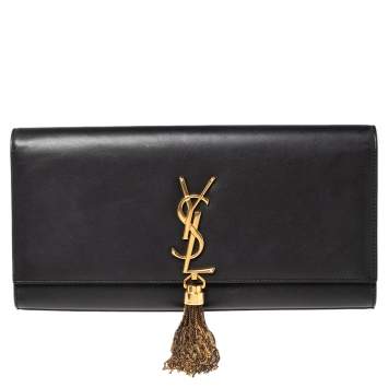 Pre Owned Saint Laurent Black Leather Kate Tassel Clutch
