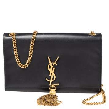 Pre Owned Saint Laurent Black Leather Medium Kate Tassel Shoulder Bag