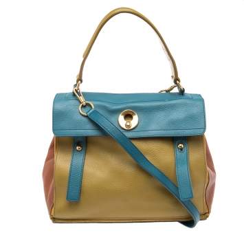 Pre Owned Saint Laurent Tri-Color Leather And Suede Medium Muse Two Top Handle Bag