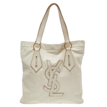 Pre Owned Saint Laurent Off-White Leather Tote