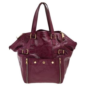 Pre Owned Saint Laurent Burgundy Patent Leather Medium Downtown Tote